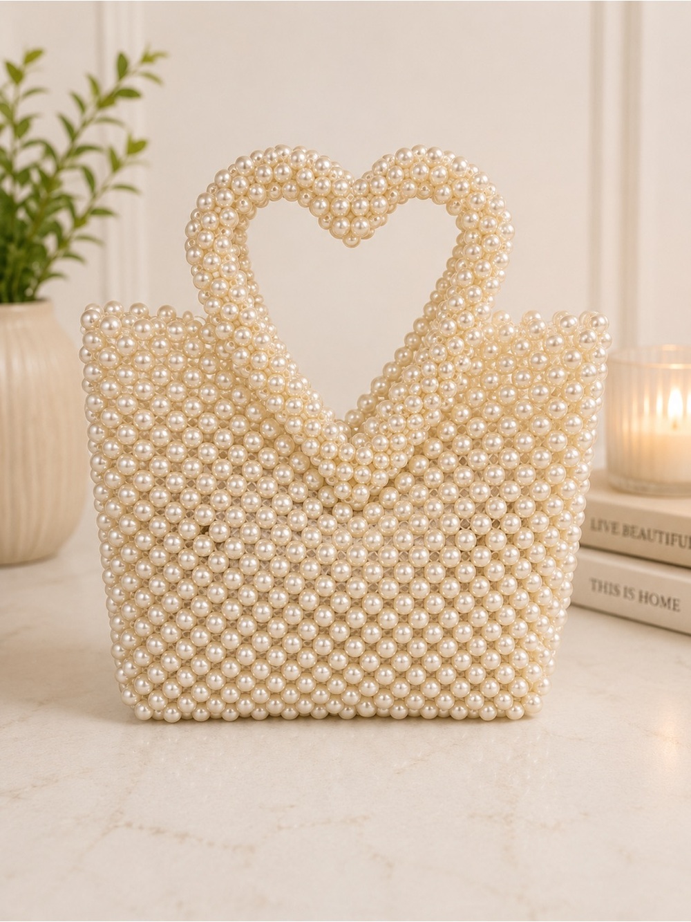 a new day Pearl Heart Handle Mini Bag in Ivory